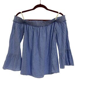 Lilly Pulitzer Moira Off the Shoulder Blue White‎ Striped Blouse Size L